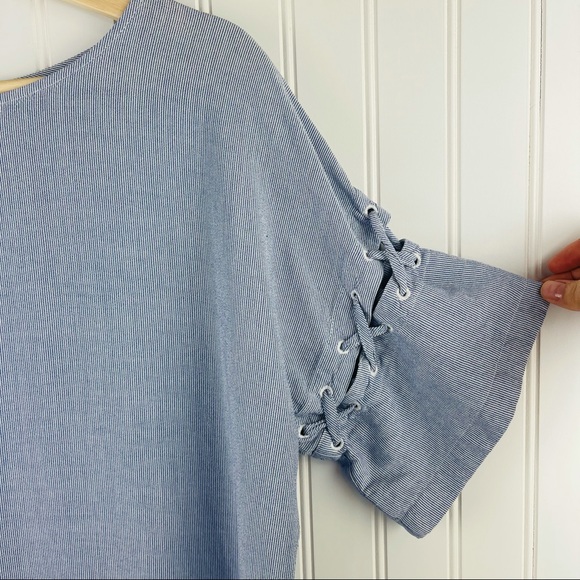 Madewell Striped Laced-Sleeve T-Shirt Style Dress Blue Size Medium - Picture 5 of 14